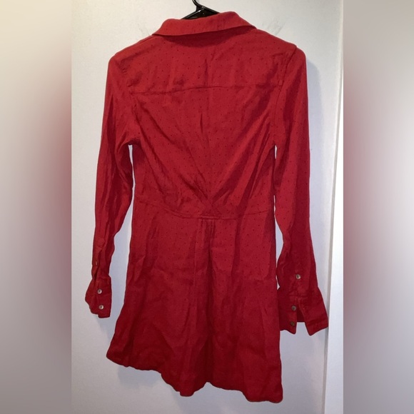 Free People This Town Red Long Sleeve Button-Down Shirt Dress - Picture 4 of 7